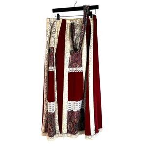 Vintage Carefree Fashions Lace Velvet Bohemian Maxi Skirt Romantic Costume Sash